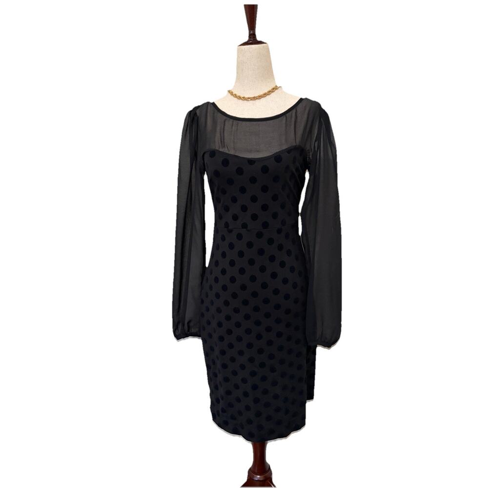 Maje‎ Séraphine Black Polka Dot Sheer Top Fitted Knee Length Dress Size 40